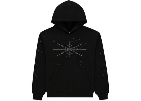 Sp5der Silk Rhinestone Black Hoodie
