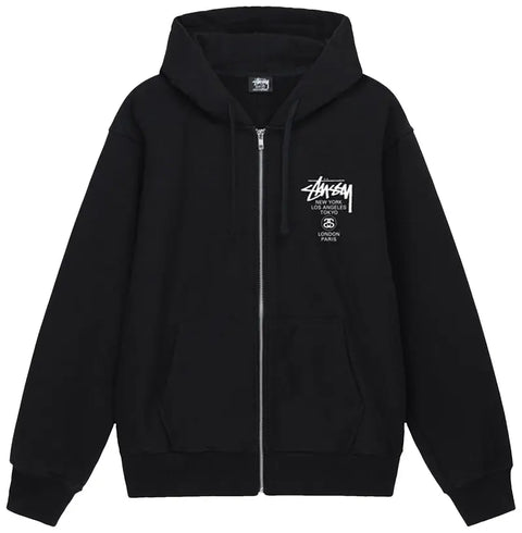 Stussy World Tour Zip Up Hoodie Black