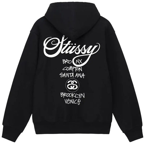 Stussy World Tour Zip Up Hoodie Black