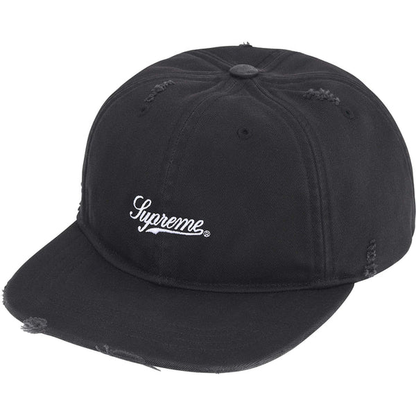 Supreme Distressed Script Black 6-Panel Hat