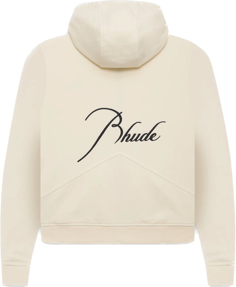 Rhude Embroidered Zip Up Cream Hoodie