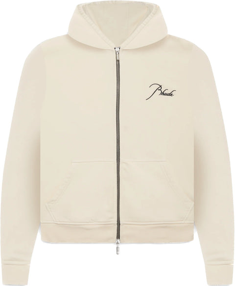 Rhude Embroidered Zip Up Cream Hoodie