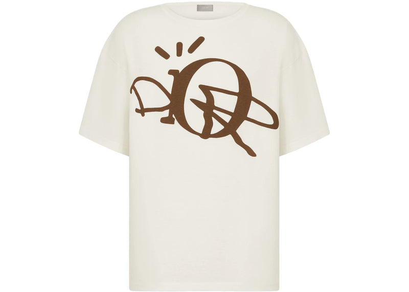 Cactus Jack Dior Brown Logo Distressed Tee White