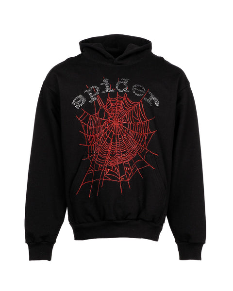 Sp5der Rhinestone Black Hoodie