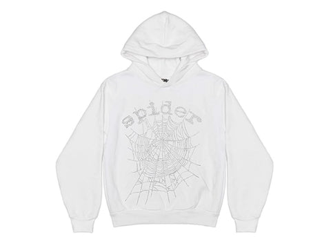 Sp5der Rhinestone White Hoodie